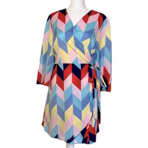 Charlie Charlie Charlotte Bright Geometric Chevron Print Wrap Dress - Size XL